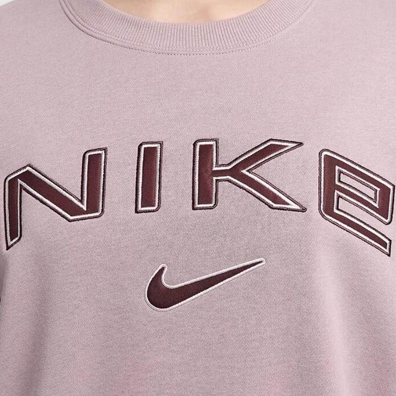 Nike Sportswear Phoenix Fleece Letter Print Fleece Lined Crew Neck Long Sleeved Sweatshirt Women's Light Ore Purple FV7675-226