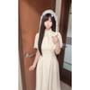 Summer new Japanese Showa white moonlight design retro temperament waist lace dress