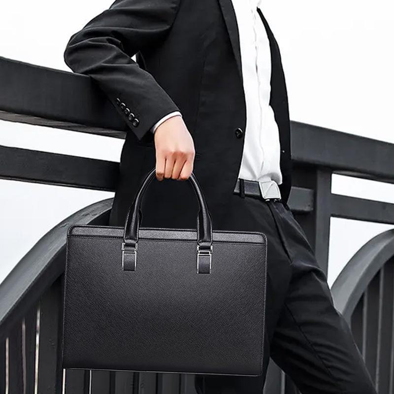 Shihua Eden Men's Genuine Leather 14-Inch Business Briefcase and Handbag