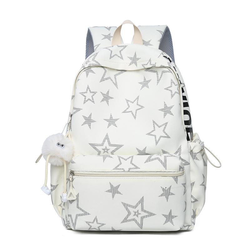 Schultasche neuer bedruckter Rucksack, frischer Studenten-Rucksack mit großem Fassungsvermögen und Entlastung für Frauen, blinkender Modetrend Fünfzackstern-Rucksack
