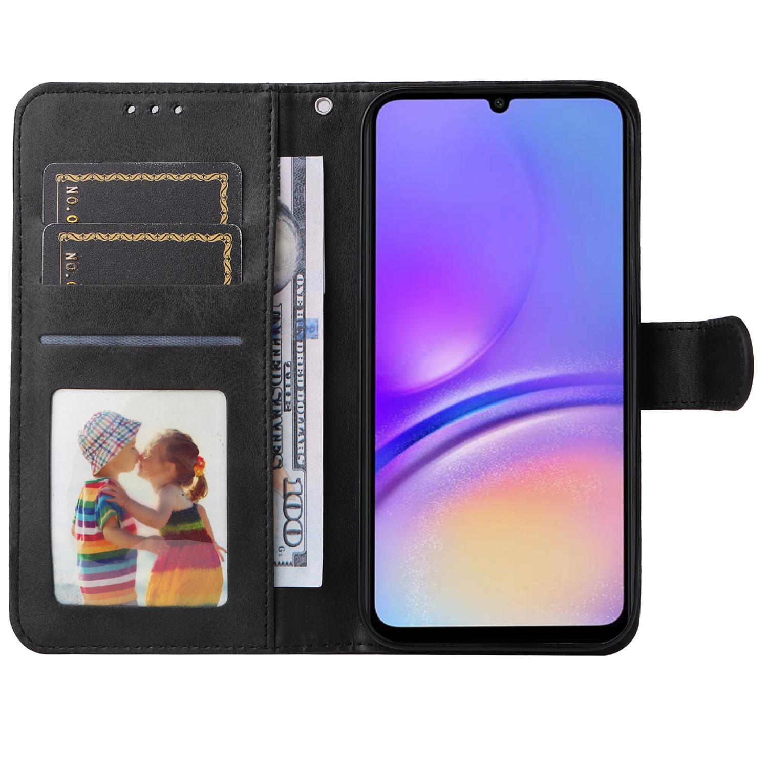 

For Samsung Galaxy A05 4G Case Calf Texture Leather Phone Wallet Cover Black