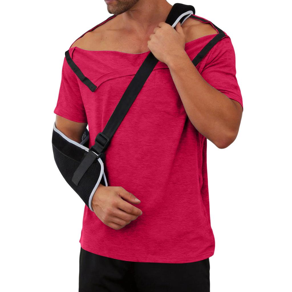 Camiseta de Recuperación Post-Cirugía para Hombres Cierre Completo de Broches Manga Corta Diseño Desgarrable Ropa Adaptable para Cuidado Médico