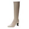 Korean Version of White Pointed High-heeled Boots, But Knee Thick Heels, Thin Elastic Boots, Small Man
