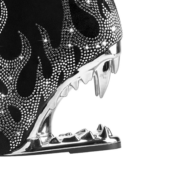 Fashion Kaky's New Pointed Rhinestone Wolf Teeth High Heel Women's Boots Large Long Boots High Barrel Boots Fashion Boots