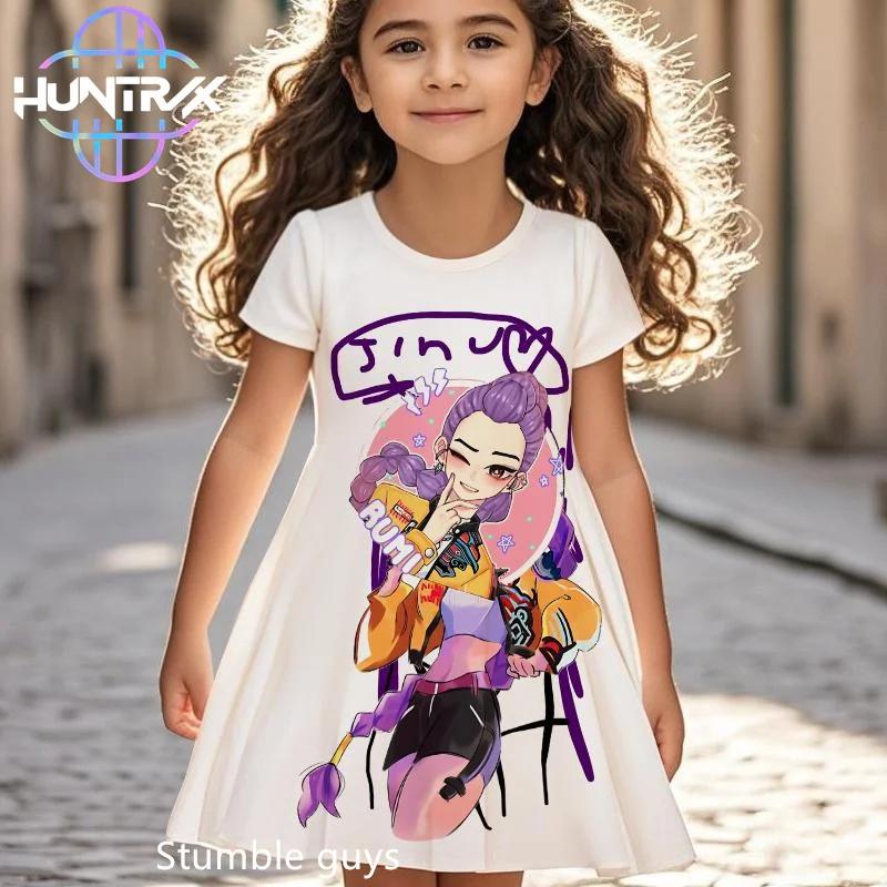 Vestido de Verano Ligero de Chicas Cazadoras de Demonios Kpop Dibujos Animados Anime Manga Corta Vestido de Playa Casual Camisón