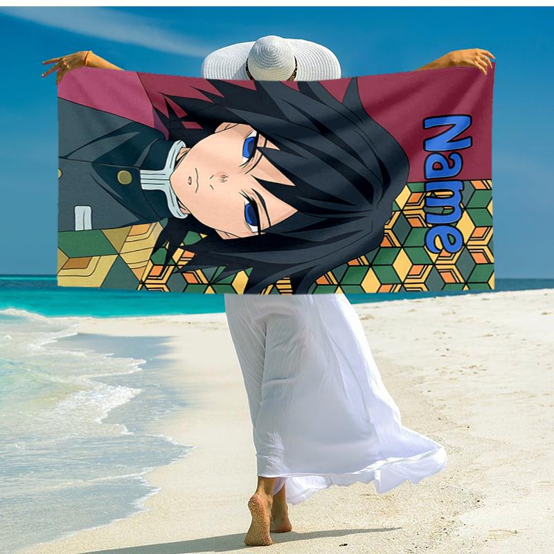 Personalized customized proof beach towel with Demon Slayer characters pattern - soft, absorbent, quick-drying, perfect swimming, camping&bathing
