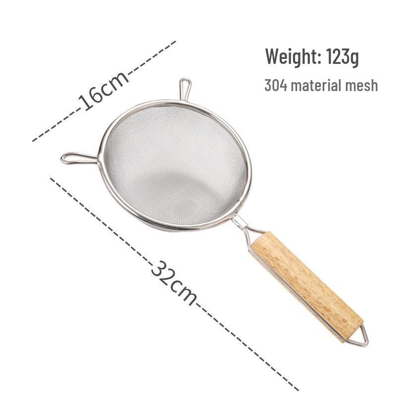 304 Stainless Steel Large Ladle with Wooden Handle and Double Ear, Kitchen Utensil Skimmer & Noodle Strainer.