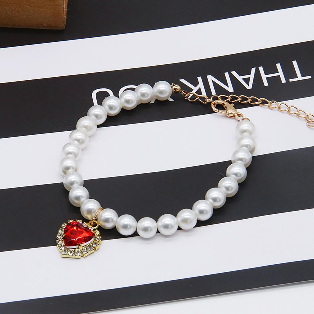 Luxury Pearl Pet Collar Pet Cat Dog Collar Love Pendant Pet Supplies Love Crystal Collars Kitten Collars Cat Necklace