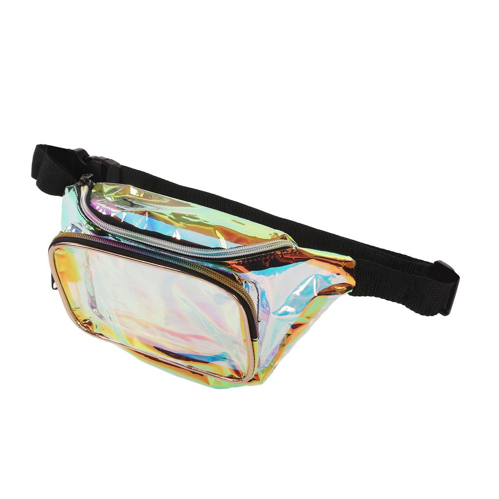 Transparent Iridescent Fanny Pack Shiny Waist Belt Bag with Zipper Waterproof PVC for Travel Party Running Hiking