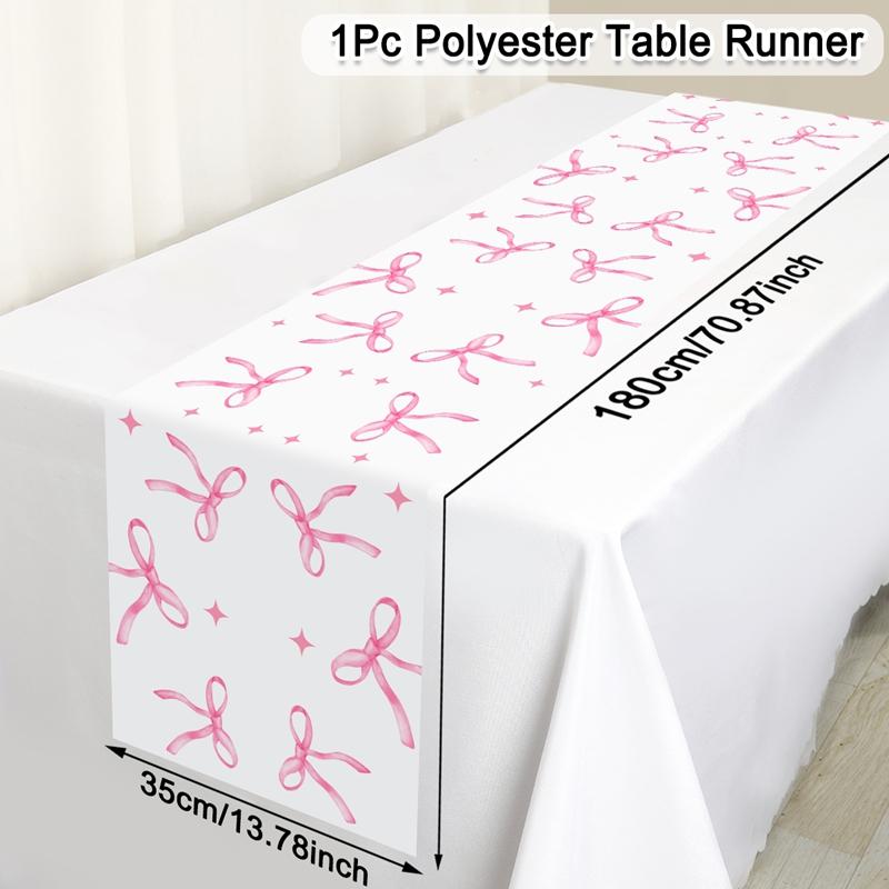 Розовая Тема с Бантами Скатерть-Дорожка на День Рождения Девочки Розовое Украшение на День Рождения Сетчатая Скатерть-Дорожка Бант Для Детского Праздника Свадебной Вечеринки