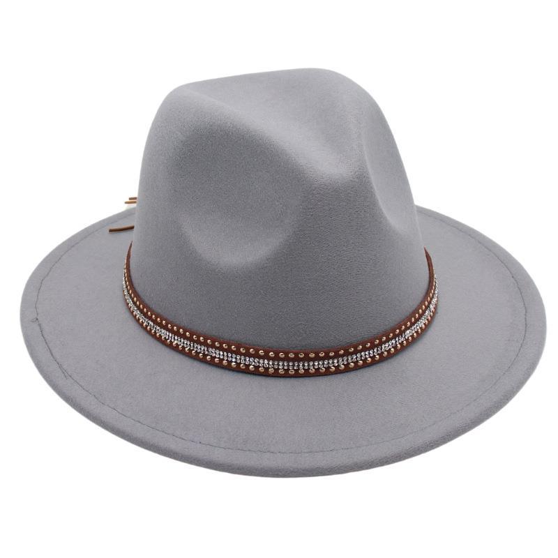 

Tibetan Style Top Hat Temperament Jazz Hat British Elegant Felt Hat Big Brim Rivet Woolen Hat Wholesale For Men And Women M（56-58cm） світло-сірого кольору
