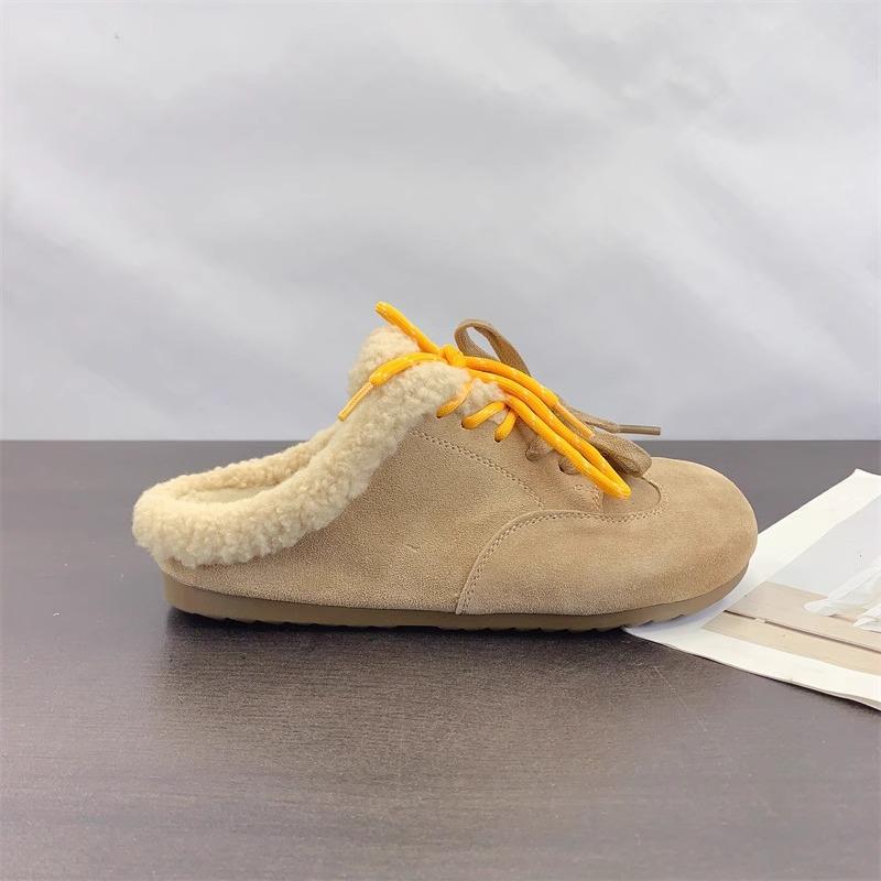Thick-soled plush shoes retro women's outer wear winter new lace-up versatile cotton slippers