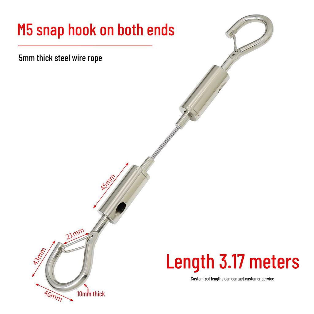 Adjustable 304 Stainless Steel Wire Rope with Double-Head Safety Hook and Spring Clip