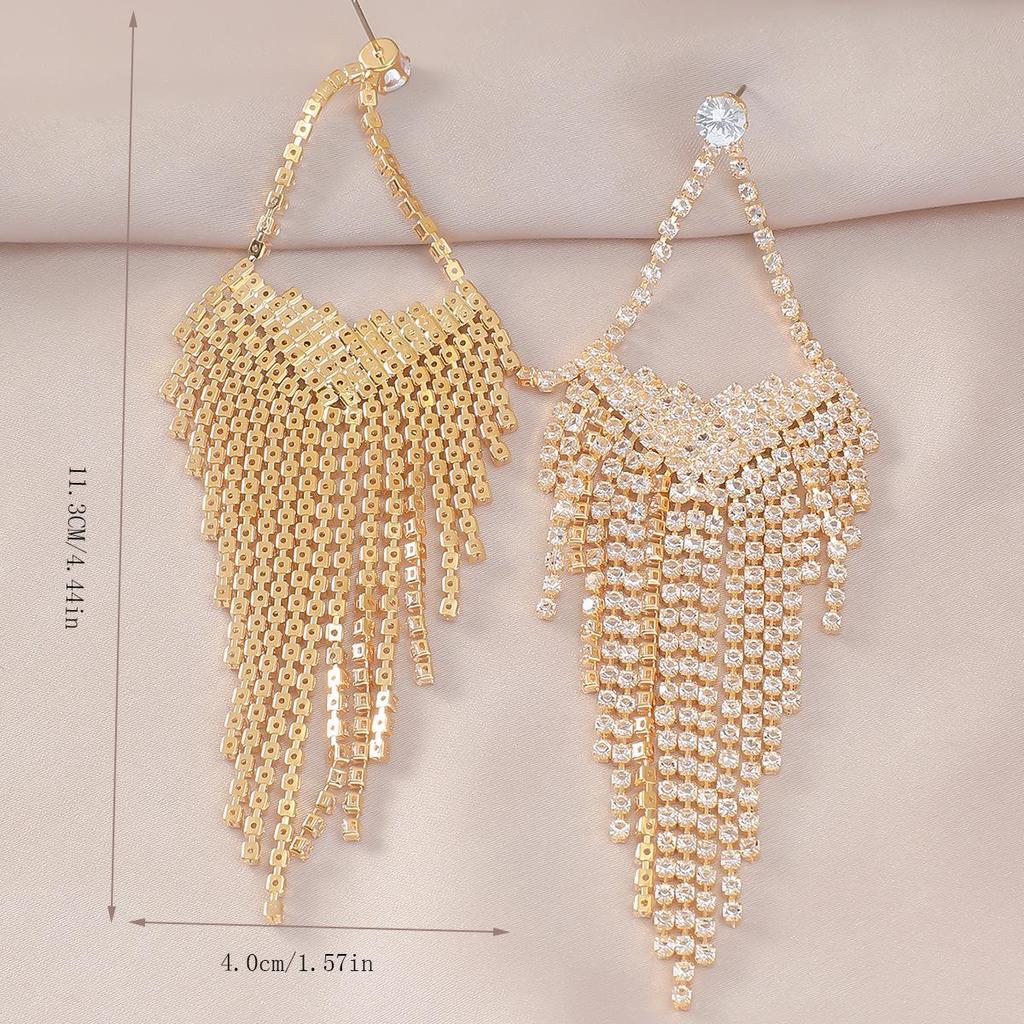 Rhinestone Tassel Earrings: Sparkling, Long, Versatile, and Chic Claw Chain Design