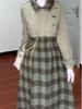 Women's French Academy Green Plaid Two-Piece Style Dress - Autumn/Winter 2025 Collection: Elegant, Long, High-Class Feel