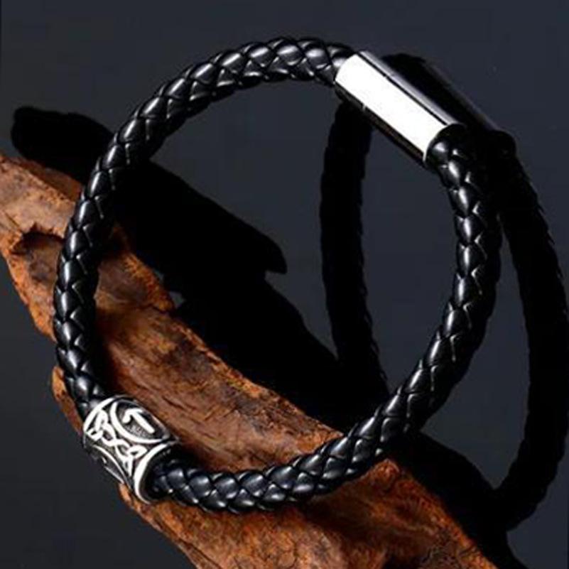 Viking Style Beard Bead Titanium Steel Bracelet With Rune Symbol Men's Personality Accessory