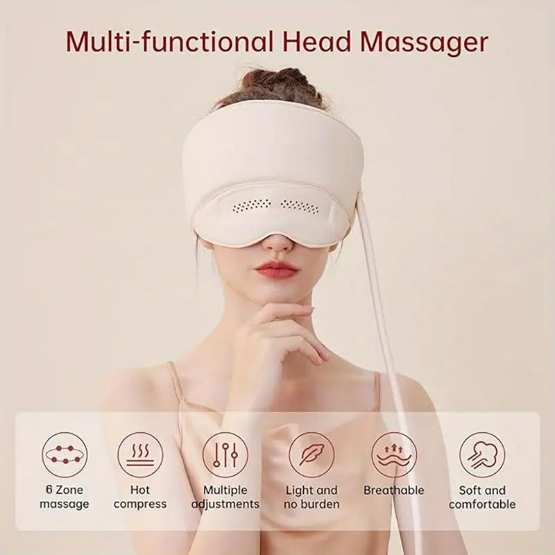 Electric Head Massager Scalp Massager Head Compress Air Bag Massager with Heat & Knead Portable Electric Head-Eye Massager