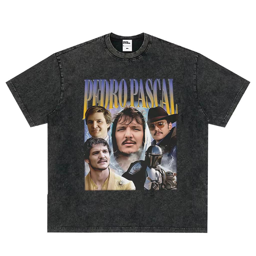 2026 Hot Sale Actor Pedro Pascal Fans Gift Graphic T Shirt Vintage Washed Pedro Pascal T-shirts Men Women Hip Hop Punk Streetwear Oversized Tshirt