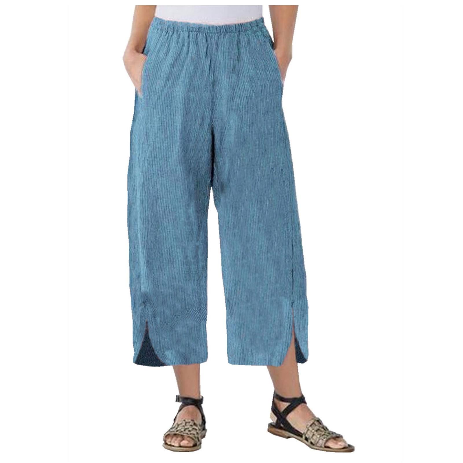 

Модные женские пуговицы, однотонные повседневные хлопковые свободные брюки с карманами L