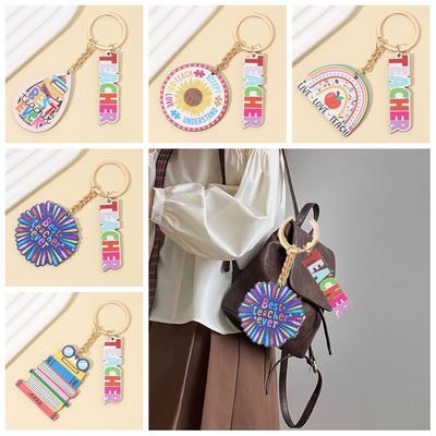 Geometric Shape Teacher's Day Keychain English Letter Pen Holder Key Ring  Graduation Ceremony