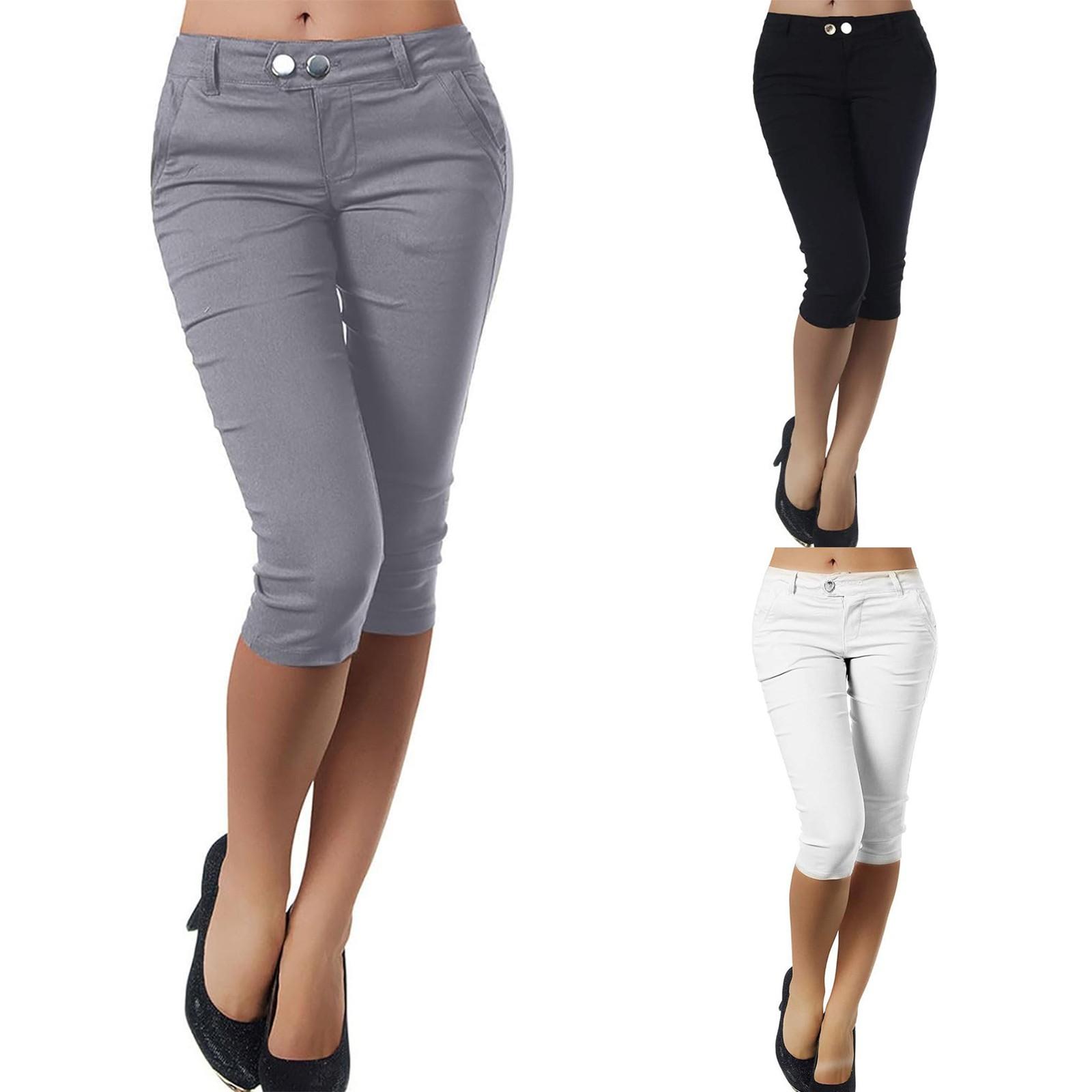 

Women s Fashion High Waist Solid Color Cropped Button Casual Pants