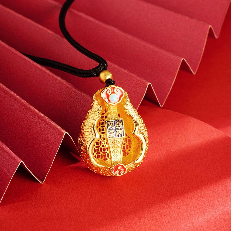 Ruyi Cloisonné Gourd Pendant Necklace - Chinese Style Hanfu Accessory for Women