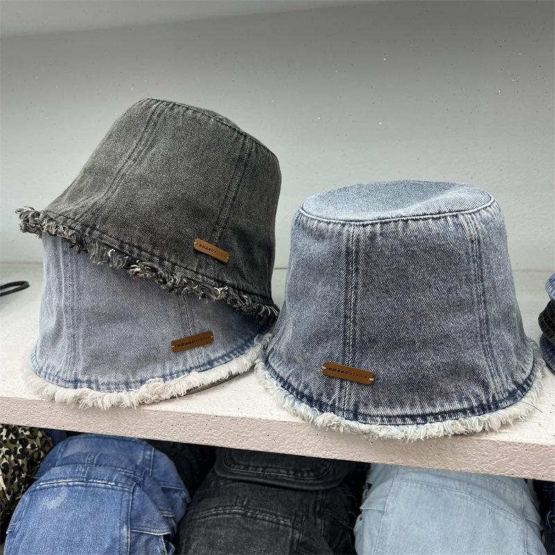

New rough edge washed denim six-piece bucket hat men s and women s fashionable street personality retro fisherman hat M（56-58cm） світло-синій колір