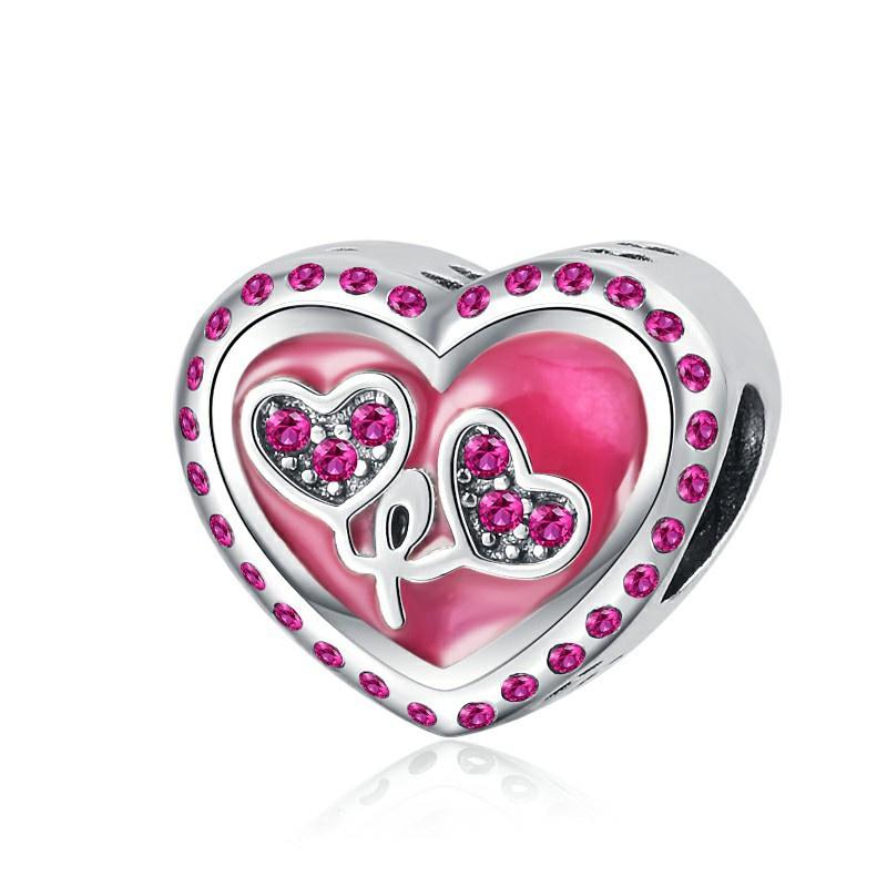 925 Silver-Plated Charms Jewelry Gift Sparkling Pink Air Balloon&Cherry Blossom Dangle Bead Fit Original Silver Bracelet