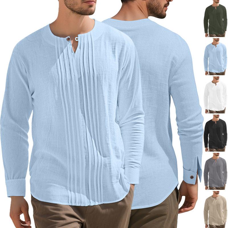 European and American Men's Casual Loose Long-sleeved T-shirt Beach Shirt