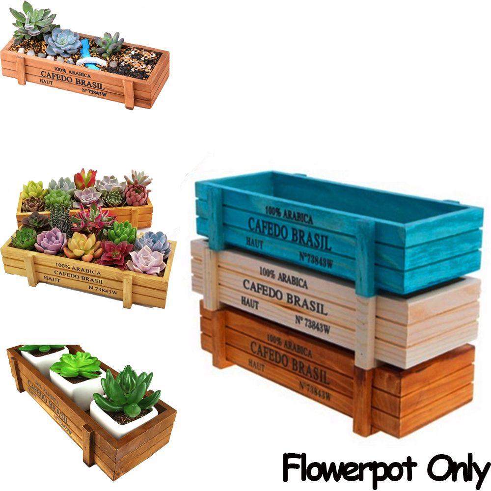 1 PC Gardening Trough Garden Decor Wood Flowerpot Rectangle Vase Succulent Boxes Vintage Crates