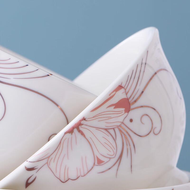 Haoya Jingdezhen Ceramic Footed Rice and Soup Bowls - Golden Powder Family