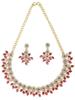 Charming Design Gold Plated AD Stone with Floral & Leaf Shaped Choker Necklace with Dangle Earring Jewellery Set