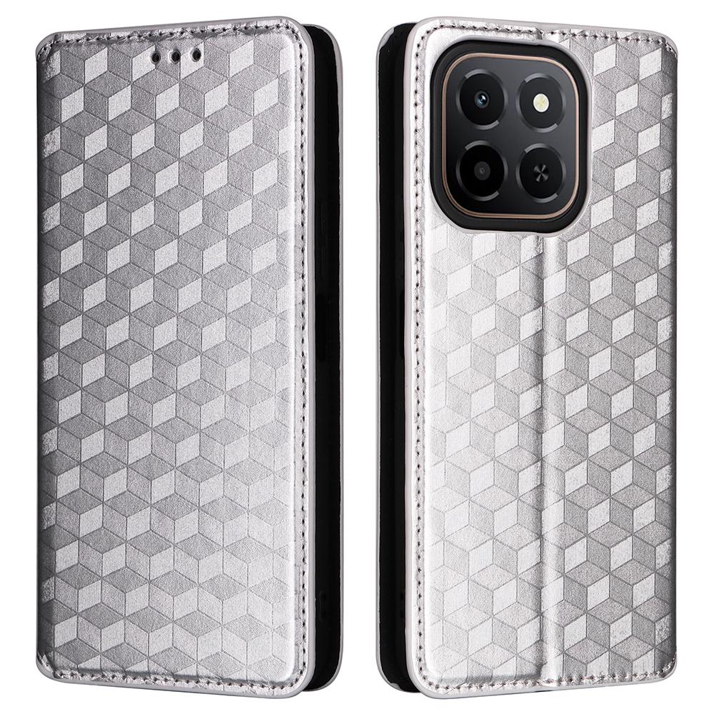 

Для Honor X6c 4G Чехол-кошелек Ромбовидный тисненый кожаный чехол для телефона Silver