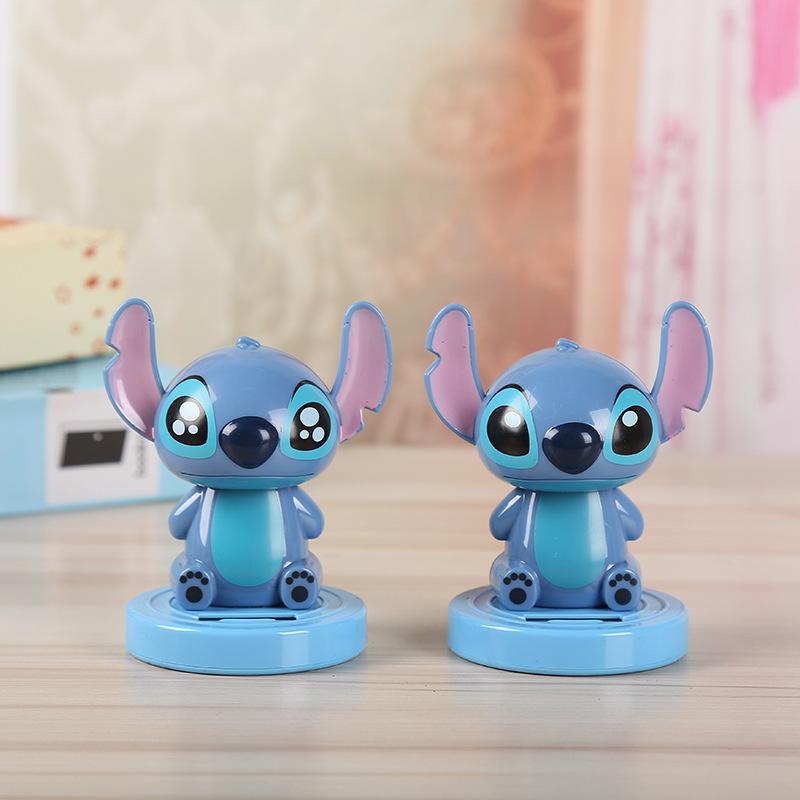 Stitch Disney Anime Figure Car Accessories Ornaments Solar Moving Doll Cute Children's Toys Cartoon Decoration Birthday Gifts