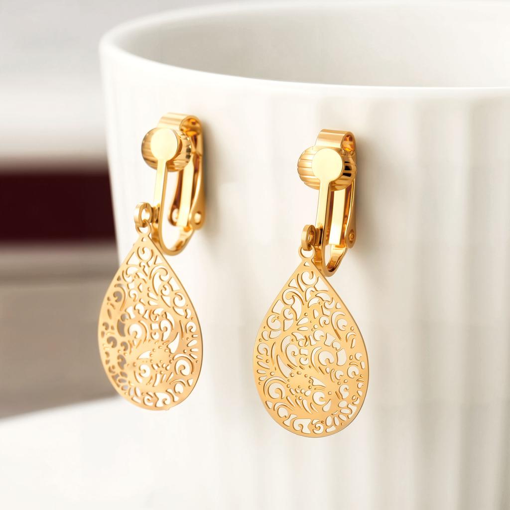 Promotional Earrings, Fashionable And Personalized Water Drop-Shaped Hollow Earrings, Earclip Earrings Without Earrings.