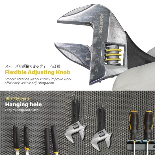 BOOSDEN Short Wide Adjustable Wrench, Pocket Monkey Wrench, Lightweight, Adjustable, Maximum Opening Width 38mm (160mm)