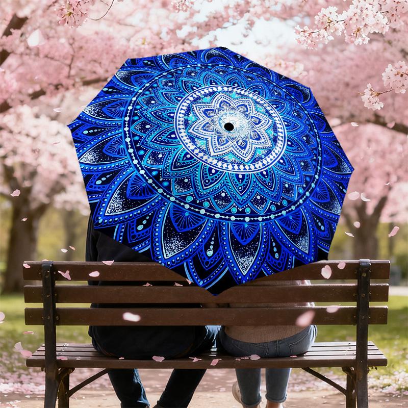 1PC mandala pattern Umbrella-8-Rib Reinforced, Automatic Open, Lightweight & Durable, Cute Fashion Accessory for Outdoor, Beach, or Casual Use, Beach