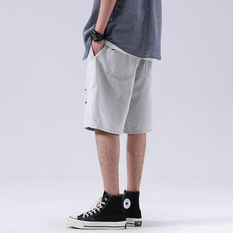 Ripped Denim Shorts Men's Summer American 5-point Mid-pants Loose Straight Five-point Pants
