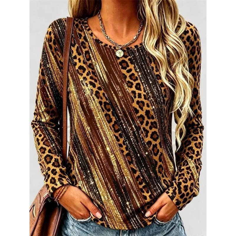 3D Casual Color Printing Casual Long SleeveFashion Women's Crew Neck Long Sleeve Crew Neck T-Shirt