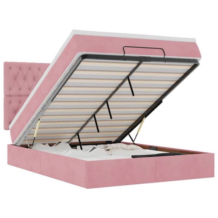 Cadre de lit ottoman - Maison Exclusive - 140x200 cm - Velours rose - Rangement hydraulique