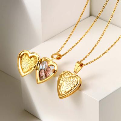 Vnox Free Custom Photo Image Necklaces, Stainless Steel  Can Open Texture Heart Locket, Family Memorial Jewelry Gifts