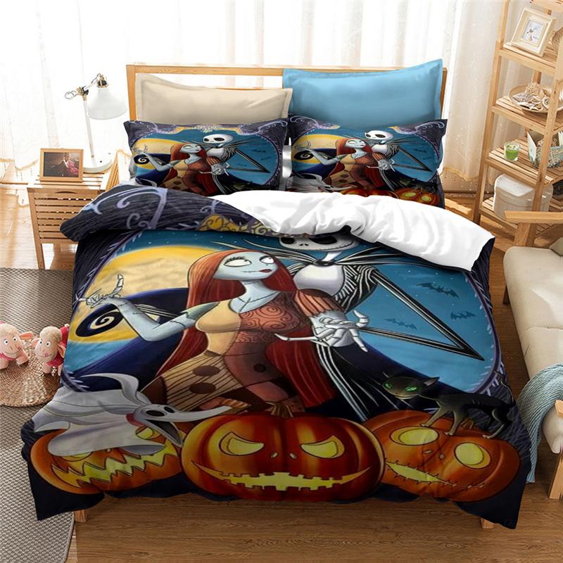 New Nightmare Before Christmas Soft Duvet Cover With Pilow Cover Bed Linen Set Jack And Saly 3D Skul Christmas Beding Set Bedrom Decor
