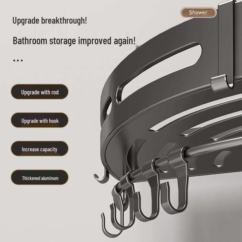 Gun Gray Punch-Free Wall-Mounted Bathroom Corner Shower Shelf