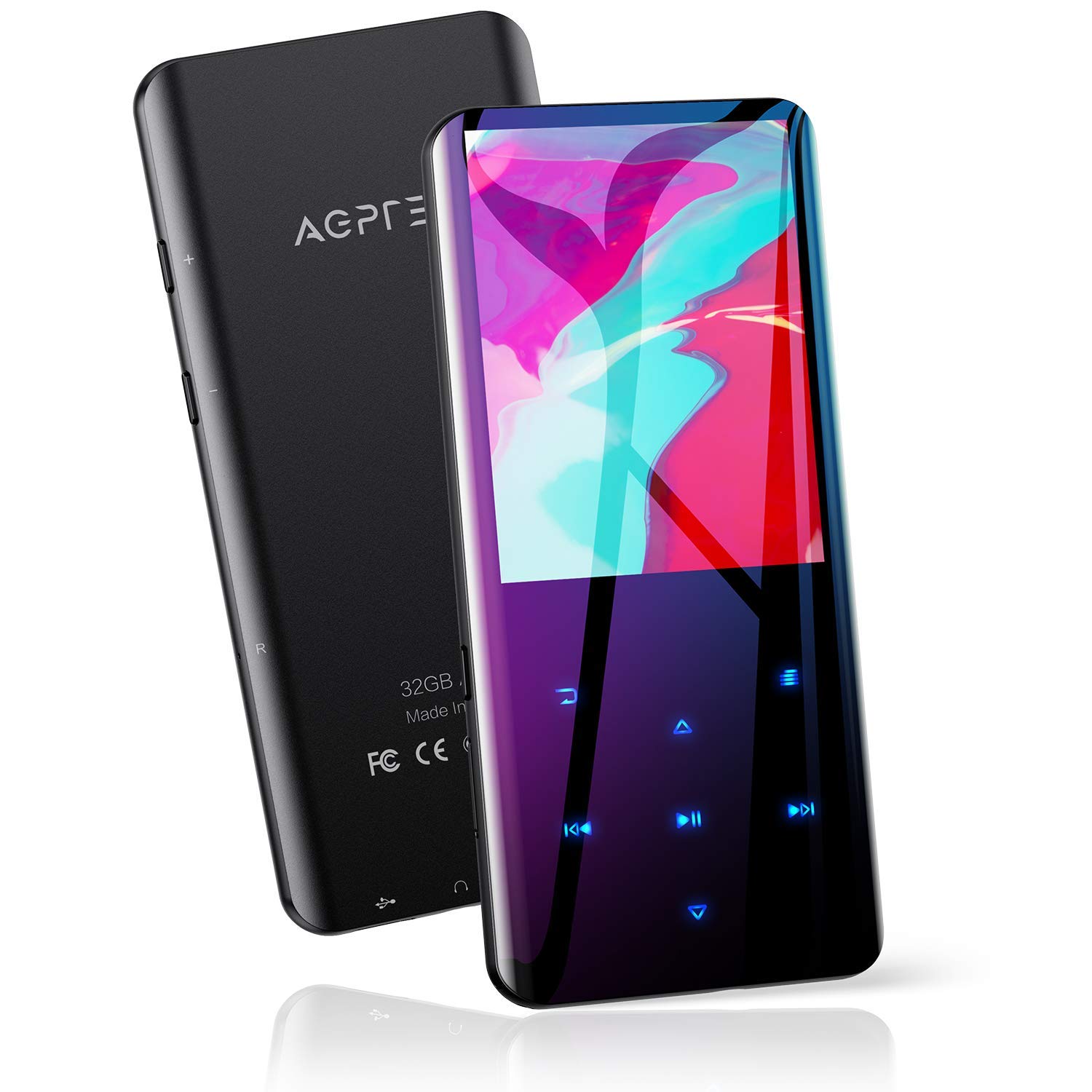 

AGPTEK Bluetooth 5.2 MP3-плеєр, 32 ГБ вбудованої пам яті, 3D вигнутий екран, вбудований динамік, HIFI звук високої якості, 2,4-дюймовий великий екран, компактний, цифровий
