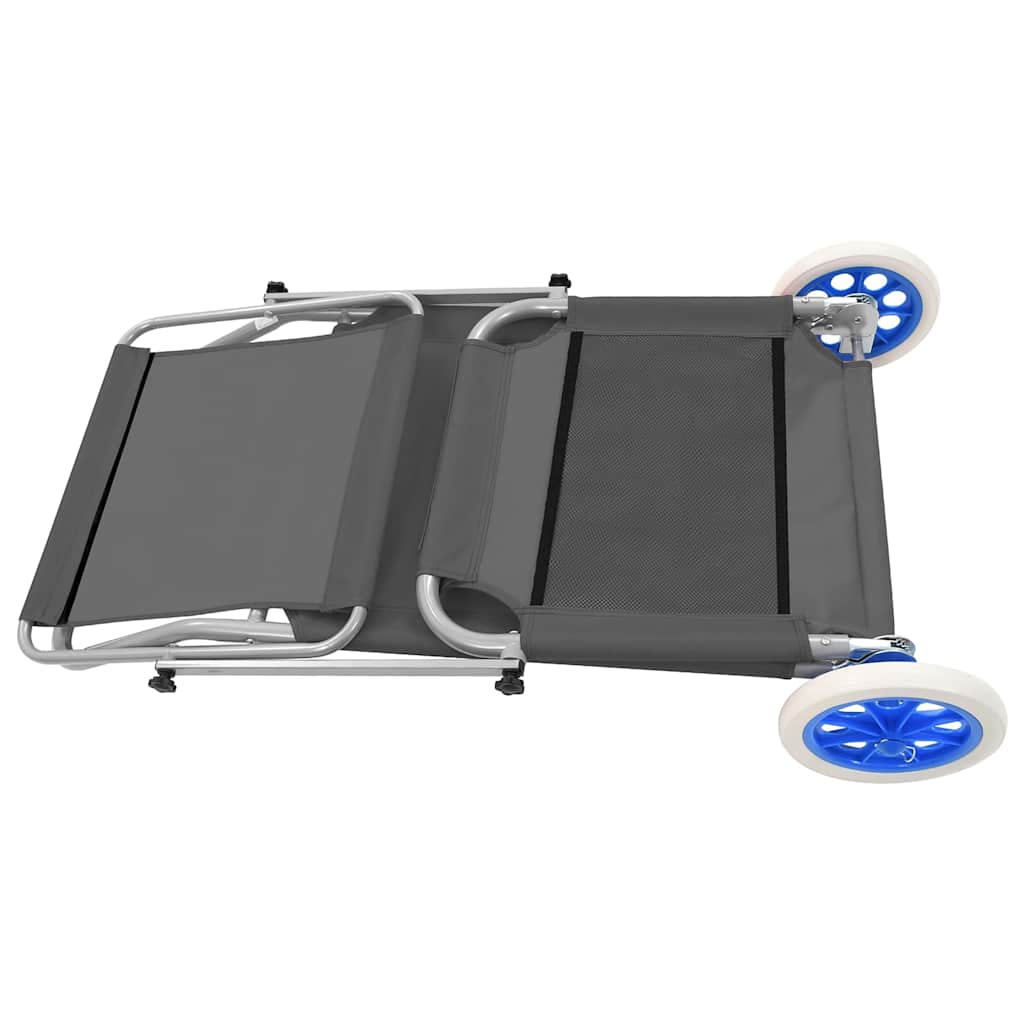 Folding Sun Lounger with Sunshade and Wheels Steel Gray