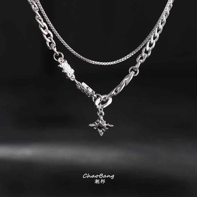 Personalized Pentagram Cuban Titanium Steel Necklace Mens Hip Hop Fashion Jewelry