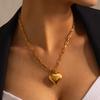Youthway New Stainless Steel Three-Dimensional Chubby Heart Paper Clip Chain Bracelet Necklace Set Golden Jewelry For Women
