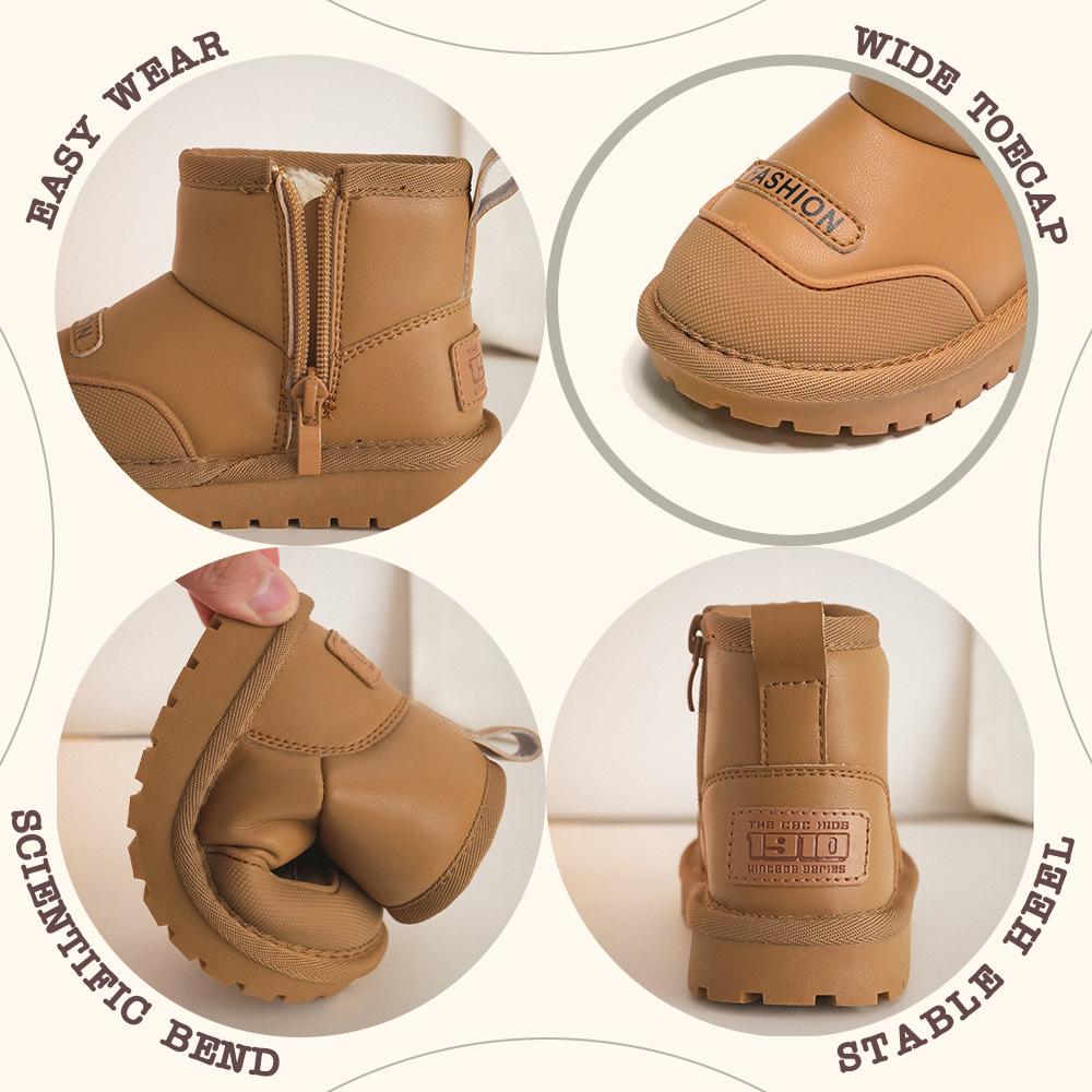 XSHX [Koreanisch Schlicht] Kinder Schneestiefel 2025 Winter Verdickt Warm Jungen und Mädchen Mittelhoch Schmutzabweisend Retro