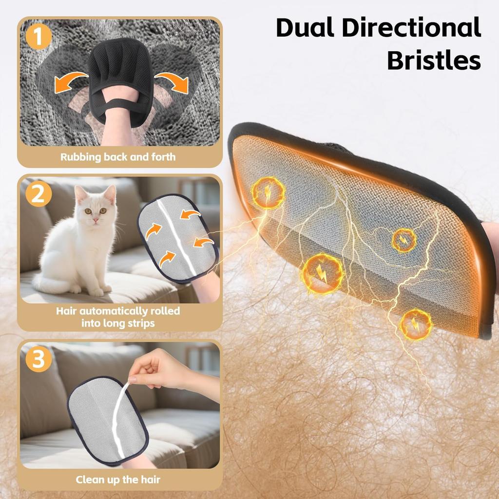 2PCS Pet Hair Removal Glove for Cats & Dogs Five-Finger Electrostatic Magic Brush Pet Hair Remover Glove for Clothing, Couch, Carpet, Furniture, Car