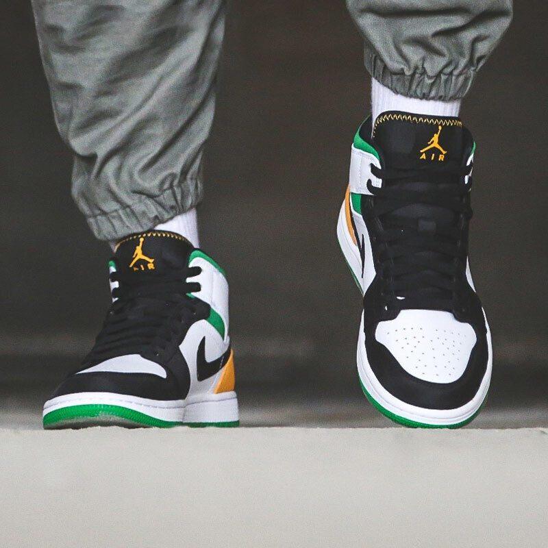 Jordan 1 Mid SE White Laser Orange Lucky Green GS BQ6931-101